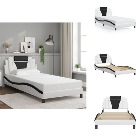 Cadre de lit sans matelas blanc et noir 100x200 cm similicuir - Lit Plateforme - Lit Double - Cadre De Lit Design - Literie - Meuble Chambre (1/5)