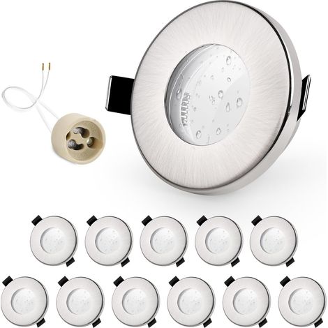 12x Spot LED Encastrable IP65 Cadre Avec Douille GU10, Spots de plafond en Fer Nickel brossé, Rond plat Spots Salle de bain spot cadre d'encastrement 68mm pour extérieur- intérie (1/5)