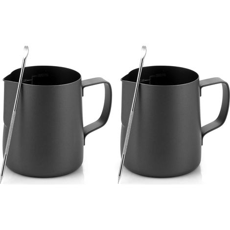 2 Pièces Pichet à Lait, Acier Inoxydable 350ml, de Mesure, Stylo Latte Art, Usage Barista (1/5)