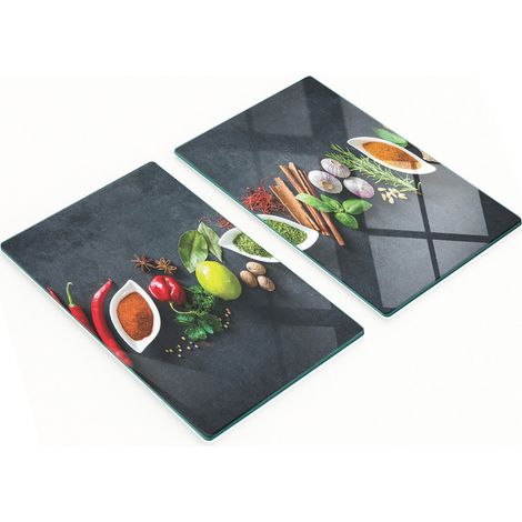 Tablas de cortar de cristal para cocina con estampado de especias y hierbas, 2 x 30 x 52 cm. (1/5)