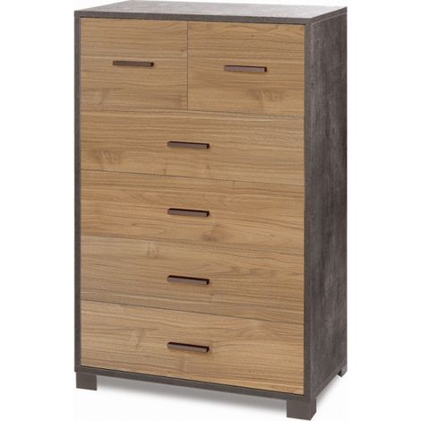 Meuble 4 + 2 tiroirs 70L x 41P x H112 – Finition bois noir mat et noyer Stelvio – Sarmog (1/4)