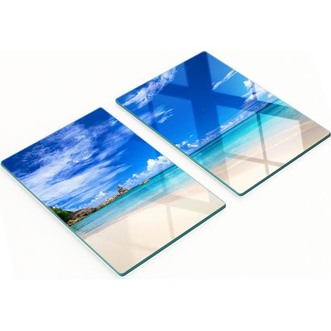 Tablas de cocina de vidrio templado con motivos de playa tropical, 2 x 40 x 52 cm. (1/5)