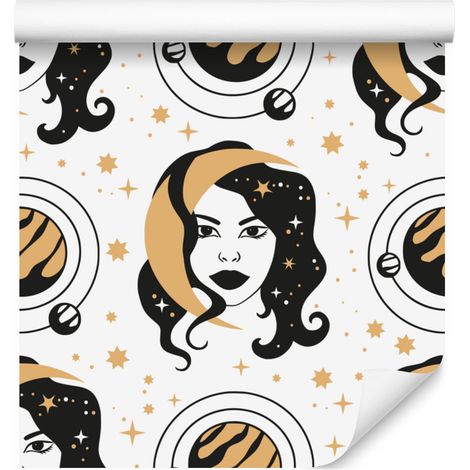 Carta da parati Donne e Astrologia Grafite, Marrone, Crema e Oro 50x1000 cm (1/5)