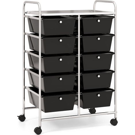 Chariot de rangement roulant 10 tiroirs - noir (1/5)