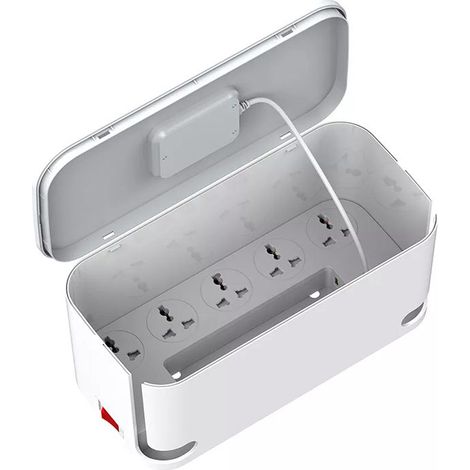 Prise intelligente avec chargeur sans fil pour téléphones portables, boîte de rangement et panneau de commande. (1/5)