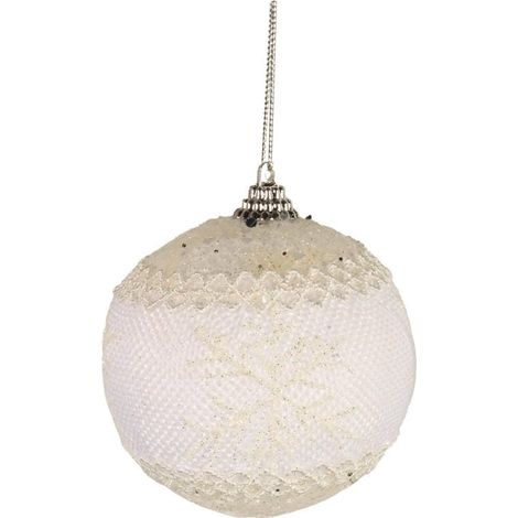 Pallina di polistirolo bianca e crema con glitter e motivo a pizzo (1/3)