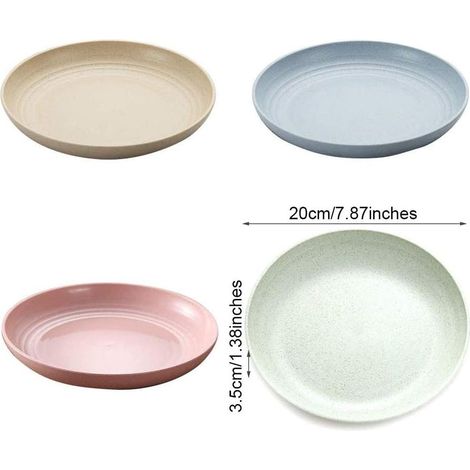 Assiettes en paille de blé, lot de 4, 19,8 cm, incassables, sans BPA, compatibles lave-vaisselle (1/4)