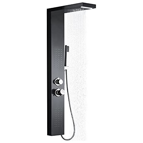 Naizy – Panneau de douche 4 en 1 – Douche pluie, cascade, massage – Acier inoxydable 304 finition brossée – Installation rapide