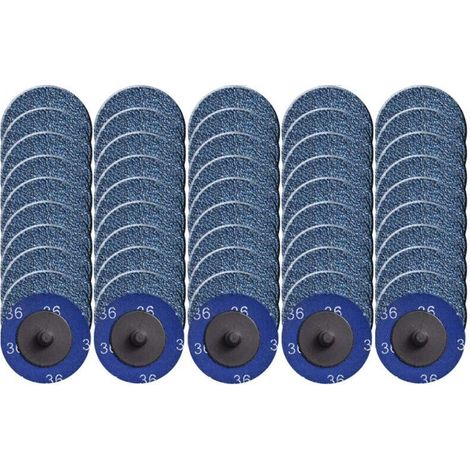 Paquete de 50 discos abrasivos de cambio rápido, de 5,1 cm, grano P36, con recubrimiento de óxido de circonio para rectificadoras de superficies. (1/4)
