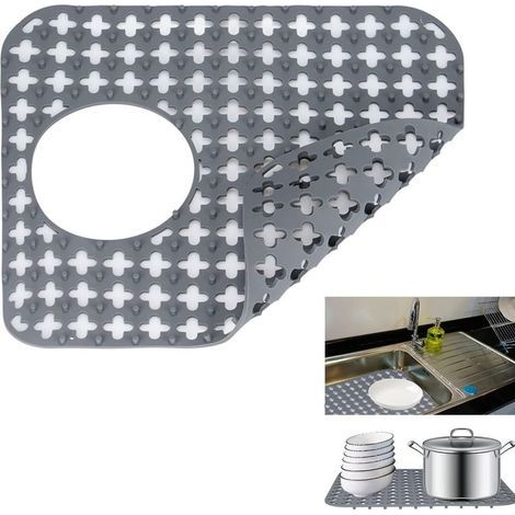 Tapis Evier Cuisine. Tapis d'évier en Silicone Pliables Antidérapants. Protege évier de Cuisine. Tapis Fond Evier Cuisine pour éviers en Acier Inoxydable/Céramique (Gris. 35 x 30 cm) (1/3)