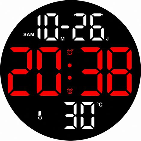 Horloge murale LED numérique ronde rouge multifonction avec température et date GH0736 rouge 630 g – Livraison gratuite