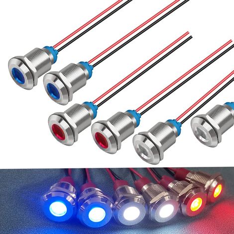 6pcs 220V-230V AC 12mm LED Panneau Pilote Dash Avertissement Voyant Lampe Indicateur Lampe Lampe Pilote Dash Ampoules Directionnelles (Rouge/Bleu/Blanc) (1/5)