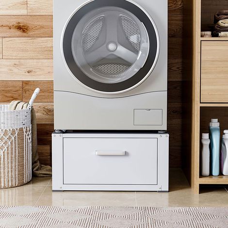 Washing Machine Dryer Pedestal with Practical Drawer, White (1/5)