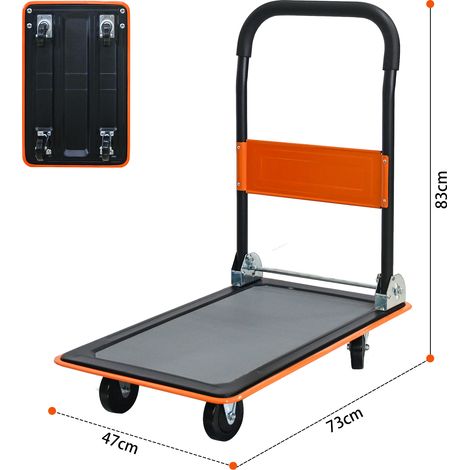 Chariot à plateau pliable 150 kg, diable de manutention, roues pivotantes 360°, orange