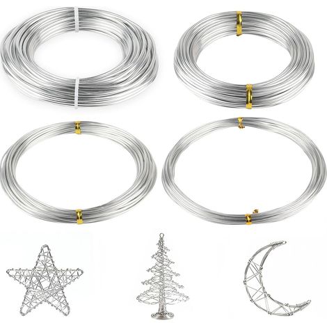 Lot de 40m Fil d'Aluminium Argenté (4 Rouleaux x 10m) - Métallique Flexible Fil de Loisirs Créatifs Souple en 1mm, 1,5mm, 2mm, 2,5mm - pour Création de Bijoux, Bonsaï, Sculpture (1/5)