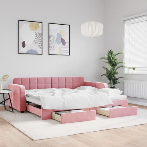 Lit de jour avec gigogne et tiroirs sans matelas-Canapé-lit sans matelas rose 90x200 cm 334670 (1/5)