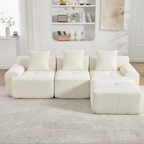 Modulares L-förmiges Ecksofa 3-Sitzer mit Hocker, ohne Montage, beige, 268x102x78 cm (1/5)