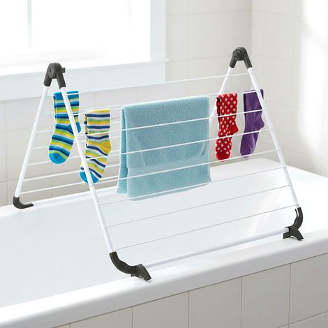 Badewannen Wäscheständer weiß-grau - 10 m Trockenlänge - Badewanne Rand Wäsche Trockner