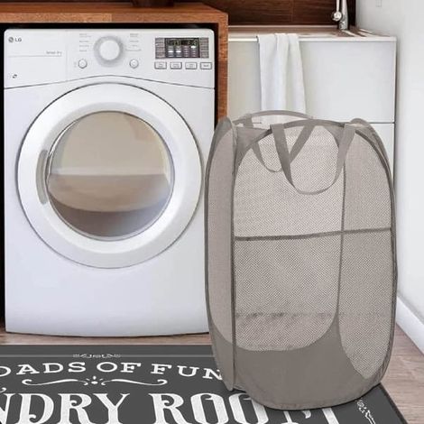 Panier à linge pliable de luxe en maille résistante de 75 L avec poche latérale pour buanderie, salle de bain, chambre d'enfant, logement étudiant ou voyage (gris, 36 x 36 x 60 cm) (1/4)