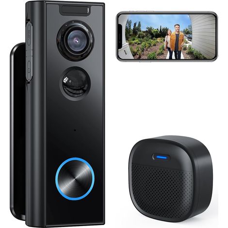 Sonnette vidéo K, sans abonnement, compatible avec Alexa et Google  Batterie 4800 mAh, stockage local et cloud, Wi-Fi 2,4 GHz, qualité d'image 2K HD, compatible avec Alexa et Google (1/5)
