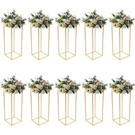 Senderpick – Lot de 10 vases à fleurs dorés – Design géométrique rectangulaire – Amovibles pour décoration de mariage – Hauteur 60cm (1/5)