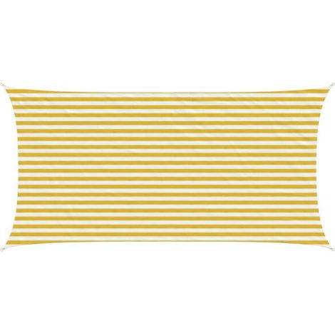 Voile d'ombrage à rayures jaunes et blanches, 2,5 x 4,5 mètres, en polyéthylène haute densité. (1/5)