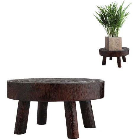 Tabouret porte-fleurs en bois, support rond en bois avec pieds de 6 cm de hauteur, finition à l'huile de tung brûlée (1/3)