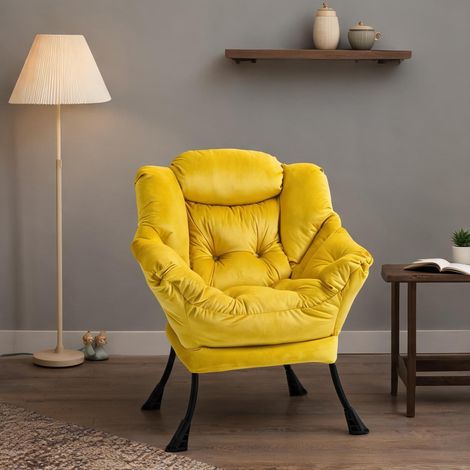 Fauteuil relax jaune en métal avec poche latérale 1 place (1/5)