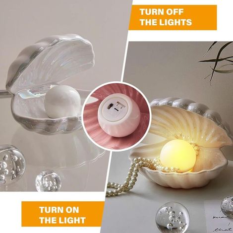 Lampada da notte a forma di conchiglia - Lampada in ceramica a forma di conchiglia, decorazione a conchiglia, luce a forma di perla, per camera da letto e soggiorno (1/4)