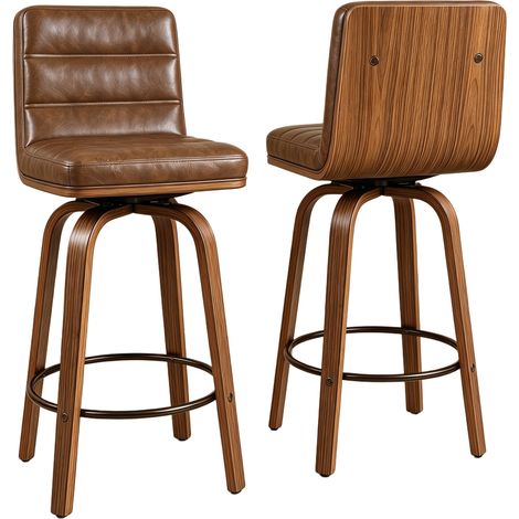 Tabouret de bar pivotant en cuir PU avec pieds en bois courbés pour cuisine et bar (1/5)