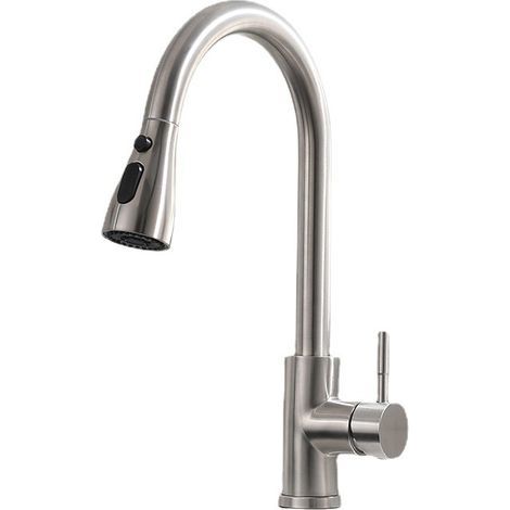 360° schwenkbare Küchenarmatur mit ausziehbarem Brausekopf, Spültischarmatur mit 3 verstellbaren Brausedüsen (1/4)