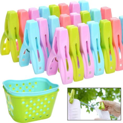 72 Pinces à linge, 2 Paniers séchage, Embouts souples, Antidérapantes, Intérieur et voyage (1/5)