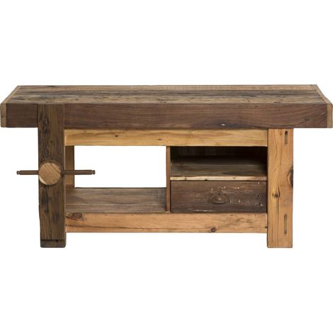 Made In Meubles – Meuble TV en bois recyclé vintage 130x47cm – Finitions vieillies – Niche et tiroir pour rangement – Livraison standard (1/5)