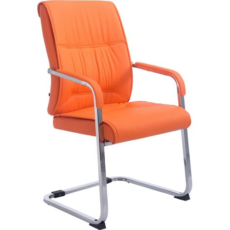 Fauteuil de bureau sans roulettes chaise visiteur sans roulettes jusqu'à 260kg en PVC orange 100006963