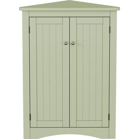 Badezimmer Eckschrank mit 2 Türen, 2 Einlegeböden und Kippschutz, aus MDF, 61,5 x 80 cm, Grün (1/5)