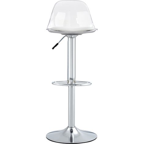 Lot de 2 chaises de bar réglables pivotantes avec dossier transparent, pied métal argenté et hauteur 82-104 cm, style moderne pour îlot de cuisine CHICFURN (1/5)