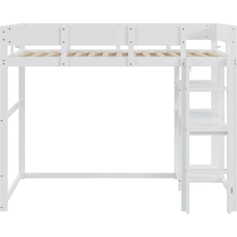 Hochbett 90 x 200 cm weiß aus Holz mit Lattenrost MODENUIT (1/5)