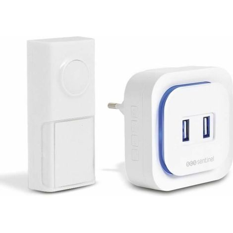 SCS SENTINEL, Campanello senza fili e senza batterie con presa da inserire, con porte USB, EcoBell 100 USB, CSF0098 (1/5)
