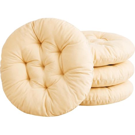 Lot de 4 Coussin de Chaise - Rond 40 cm - Polyester et Coton PP - Confortable - Intérieur et Extérieur - Chameau Léger (1/5)