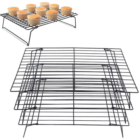 13-Zoll-Kochrost für Terrasse und Picknick, aus schwarzem, antihaftbeschichtetem Drahtgeflecht, dreistöckiger Kühlrost für Kuchen/Kekse, Kühlrost für Brot. (1/5)