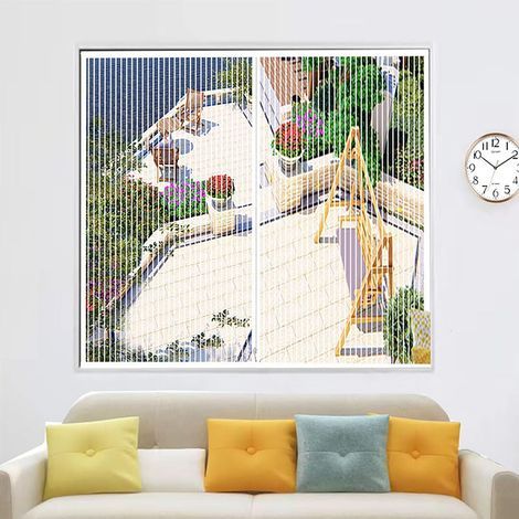 Moustiquaire magnétique 130 x 150 cm, facile à ouvrir et à fermer, simple à installer, adaptée aux fenêtres coulissantes en baie – blanc (1/5)