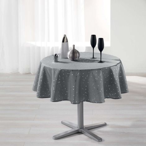 Nappe Ronde Imprimée "Shantung" 180cm Gris