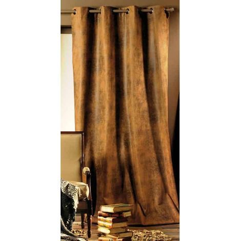 Rideau thermique faux cuir usé marron – 140x260cm – Tête de rideau avec 8 œillets – Nettoyage à sec – Linder