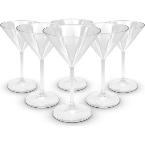 Lot de 6 Verres à martini, Polycarbonate incassable, Transparent, Réutilisable, Pour piscine et camping