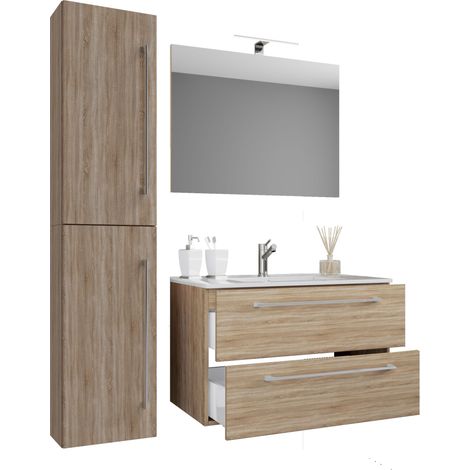 VCM 5 pz Lavabo lavabo lavabo larghezza armadio inferiore 60 cm arredo bagno set con cassetti porta girevole specchio Badinos (rovere Sonoma)