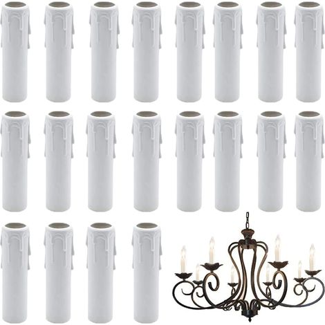 MINKUROW Tubi per Candele Set di 20 Copricandele in Plastica Vintage - 30 x 100 mm per Sostituire Lampadari Applique da Parete Portacandele-Bianco (1/5)