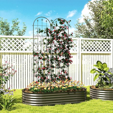 Lot de 2 supports pour plantes grimpantes, treillis de jardin, pour légumes, vignes, fleurs, en métal, 50 x 220 cm, noir