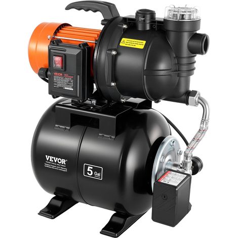 Groupe de Surpression 735 W Pompe avec Réservoir de Pression 19 L pour Puits Peu Profonds Arrosage Jardin, 3785 L/h, avec Filtre, Clapet Anti-retour, Surpresseur Auto, Pressostat 1,4-2,8 bar (1/5)
