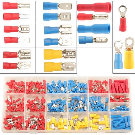 350pcs Cosses électriques à Sertir, 19 Sortes Cosse Electrique Automobile Cosses Voiture, Cosse Male Femelle Assortiment Cosse Electrique Plate 2.8mm 4.8mm 6.3mm, Connecteurs électriques Kit a Sertir (1/5)