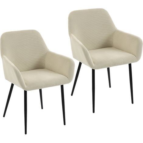 Pack de 2 sillas de comedor de pana color crema con reposabrazos y patas metálicas (1/5)